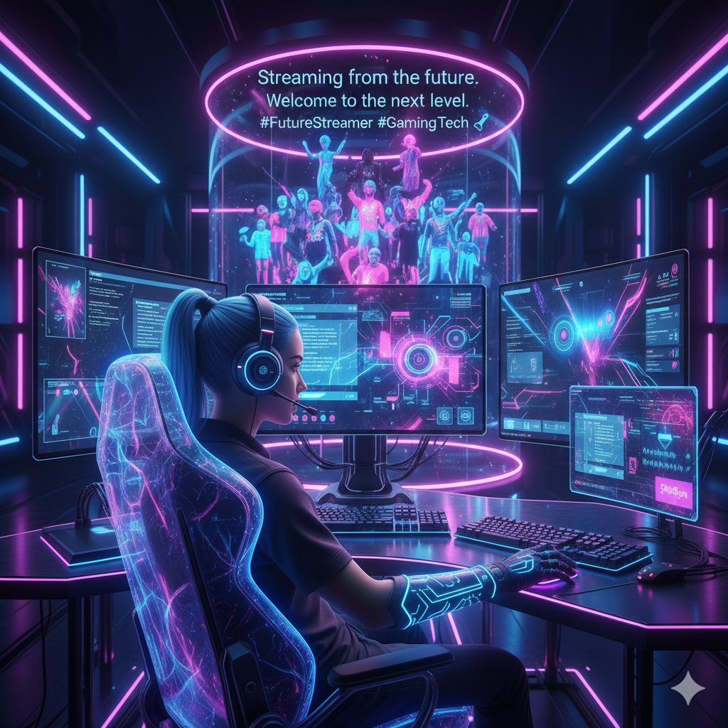 belle_moonii1's tweet image. "Streaming from the future. Welcome to the next level. 🚀 What are your thoughts on this setup? #FutureStreamer #GamingTech #NextGenGaming #girlpower