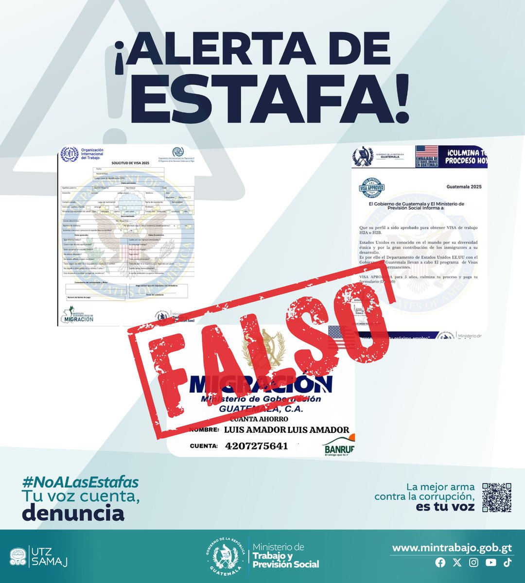 #NacionalesTGW | 🇬🇹 El <a href="/MINTRABAJOGuate/">MINTRAB</a> advierte sobre estafas para aplicar a un trabajo en el extranjero. Recuerde que NO DEBE PAGAR, ya que todos los programas y servicios del ministerio son GRATUITOS.