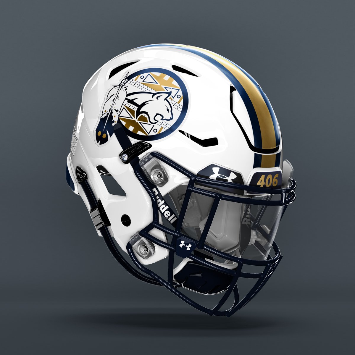In honor of Native American Heritage Month, <a href="/MSUBobcats_FB/">Montana State Football</a> will be debuting a new helmet for their game against UC Davis, featuring this Indigenized logo created by Delano Falls Down in 2019.

#BobcatBuilt