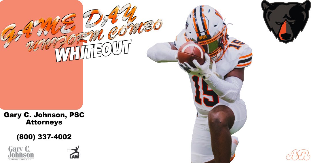 UPIKEFOOTBALL's tweet photo. ⚪️⚪️Dressed in white⚪️⚪️, bears are a force to be reckoned with. Let the whiteout begin! ⚪️🟧⬛️🐻 #WhiteoutGame #FootballSeason #upike #upikefootball #NAIA https://t.co/jksAJkFlUy