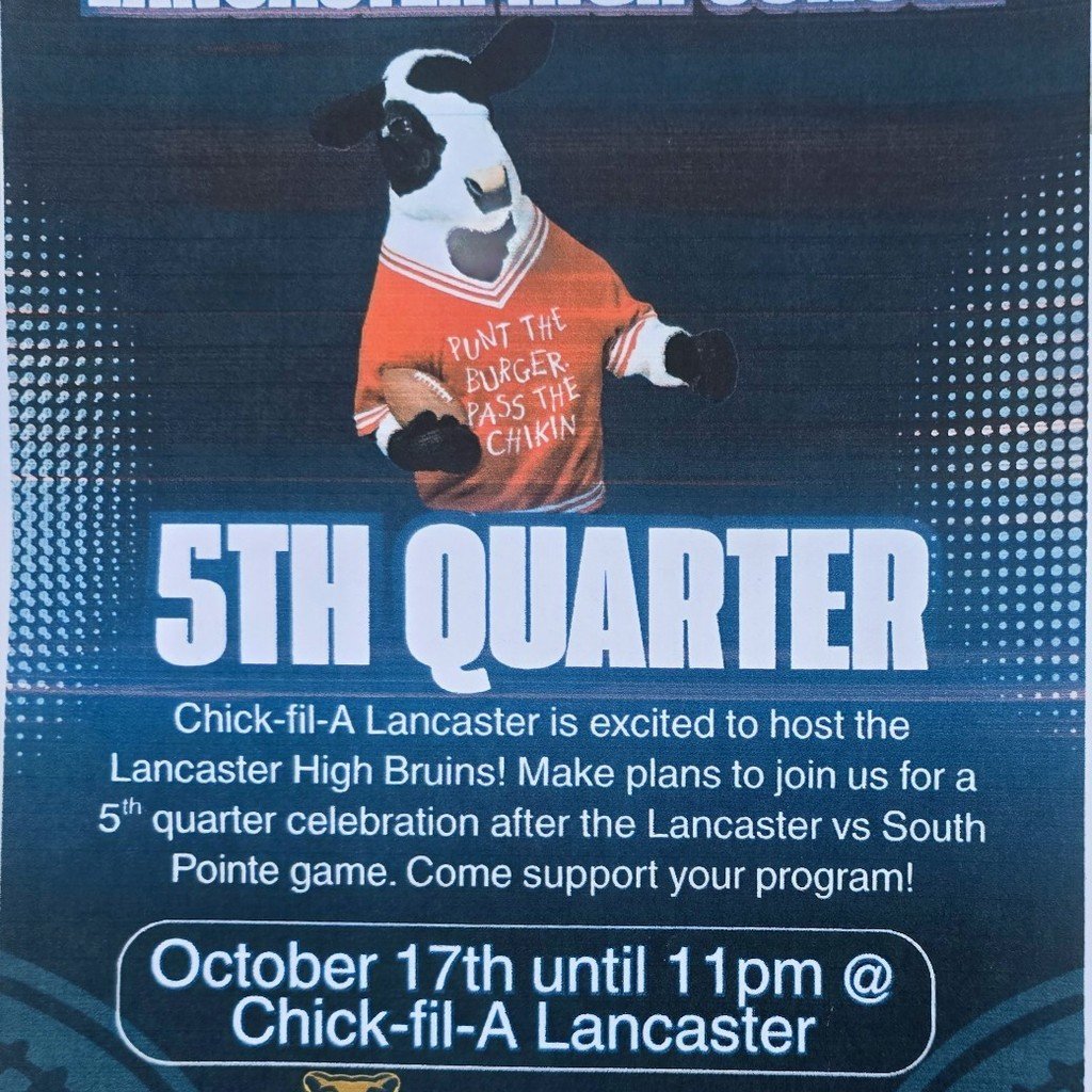 After the game be sure to stop by Chick-fil-A for thr 5th quarter with the Bruins!! Proceeds support our Athletic program.