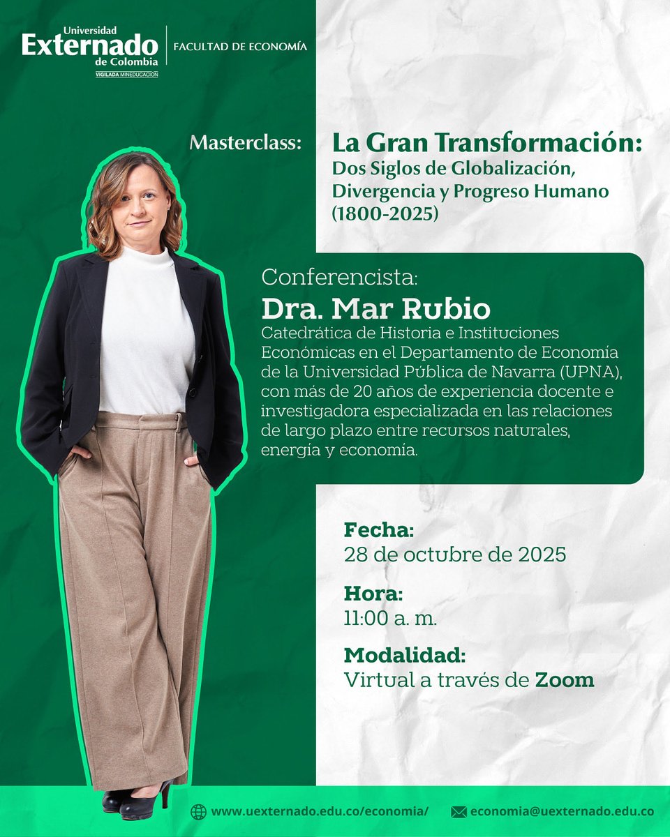 🌎 Entender el pasado es la clave para transformar el futuro.

Acompaña a la Dra. Mar Rubio y explora cómo la globalización y la desigualdad han cambiado el mundo desde 1800.

📅 28 oct | 🕕 11:00 a.m. | 💻 Zoom

👉 Inscríbete: forms.office.com/r/ruKRzr4pGW