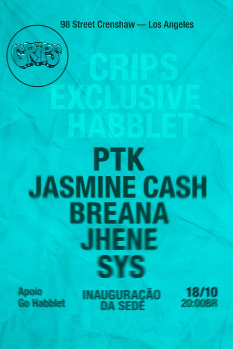 INAUGURAÇÃO SEDE CRIPS♿️

💥Celebrando a origem da forte cultura de rua imersiva dentro do Habblet. 

🌃Uma noite especial para todos com shows, sorteios, atividade de mobi e emblema oficial do RPG.  

📅Sábado 18/10, a partir das 20h BR.  

🫂<a href="/GOHabblet/">GOHabblet</a> <a href="/HabSeawood/">Seawood</a> <a href="/habcover/">Cover Community</a>