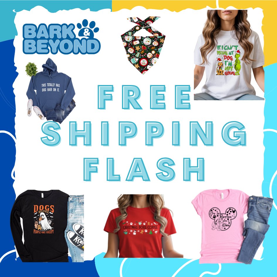 Free Shipping Friday Night 🐾

We’ve got new shirts, sweatshirts, hoodies &amp; bandanas that ship FREE until midnight tonight!

Comment: Shirt, Hoodie, Sweatshirt or Bandana down below for the Link.

#freeshipping #FlashSale #FridayVibes #shopsmall #dogsofX #CatsOfTwitter