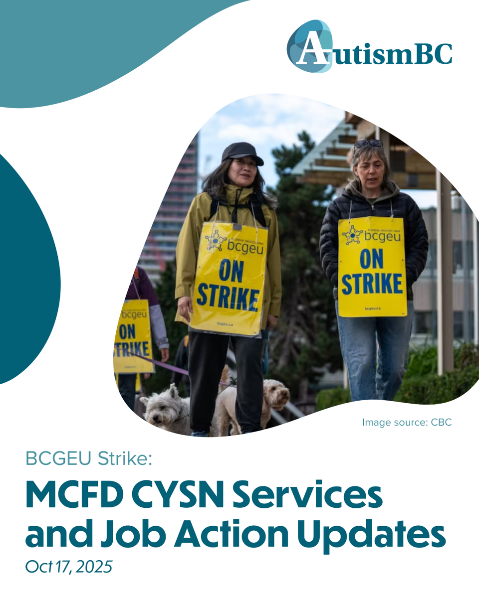 As of October 17, 2025, the Ministry of Children and Family Development (MCFD) has provided another update to AutismBC on CYSN Services and BCGEU job action. Visit our website for their full statement and information for families and workers: autismbc.ca/blog/advocacy/…