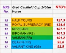 Race ratings for the Caulfield Cup