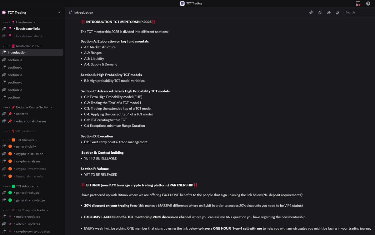 #TCT One Year Anniversary Event 🎉
- VIP subscription currently 40% off
- The best crypto, forex, stocks trading mentor
- Exclusive trading setups, private course contents, specialised personal mentoring, multiple livestreams per week, acces to VIP mentorship channels, community