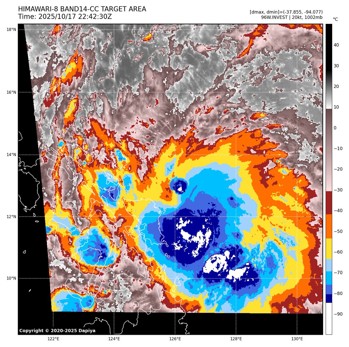 marvinoloris's tweet photo. TS #Fengshen #RamilPH is expected to make landfall in #Catanduanes this afternoon. The system has displaced convection to the south, meaning more rains are expected in #Samar, #Bicol region, #Masbate, #Marinduque, etc. Its forecast landfall in #Aurora/#Quezon will be on Sunday. https://t.co/3KQgzDWFHG