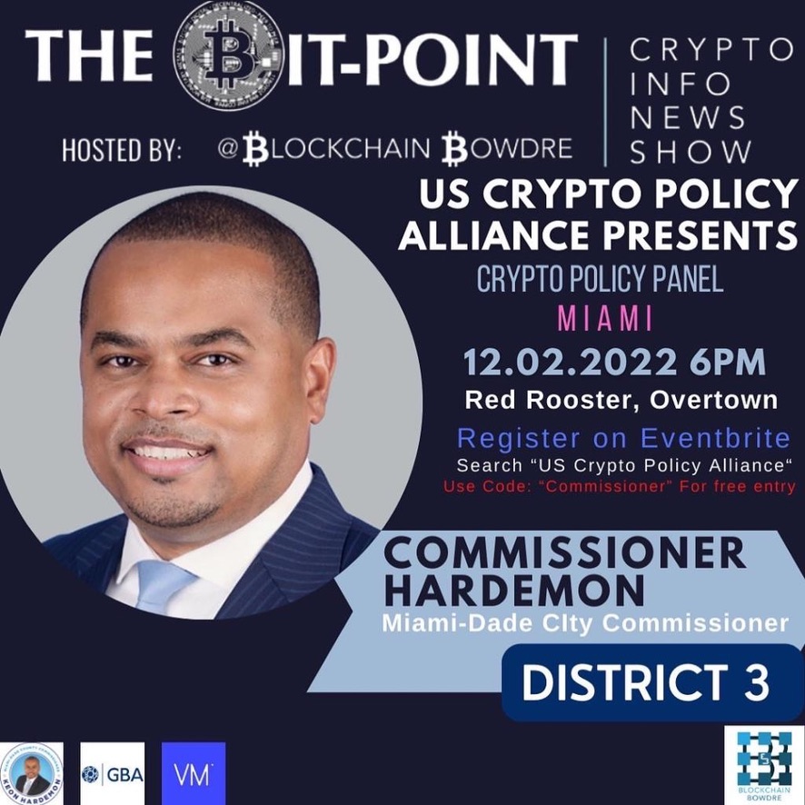 ChairmanBowdre's tweet photo. US Crypto Policy Alliance was a foundational event setting the stage for the explosion of Miami Crypto Policy. Shout out to @KeonHardemon @ErickGavin7  @silviopupo @CaptainHaiti  @FrancisSuarez @standwithcrypto @Governmentblock @MiamiHerald @MiamiDadeCounty The progenitors of our counties progeny's prosperity! 

https://t.co/3lM3ylCxQj