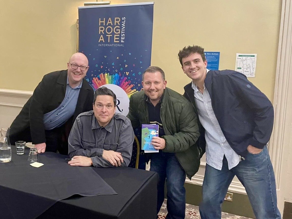 Fun evening with <a href="/alexbcann/">Alex B Cann</a> watching <a href="/domjoly/">Dom Joly</a> &amp; <a href="/MatthewStadlen/">Matthew Stadlen</a> at <a href="/HarrogateFest/">Harrogate Festivals</a>! Can’t wait for the #TriggerHappyTV tour next year!