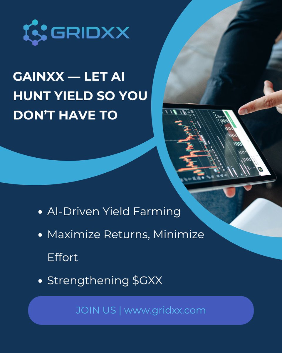 gridxxcom's tweet image. Want yield without the stress? GainXX uses AI to navigate top DeFi protocols, capturing optimized returns while you relax. Performance revenue strengthens $GXX with every move.

#GridXX #GainXX #CryptoYield #DeFiAutomation #SmartTokenomics