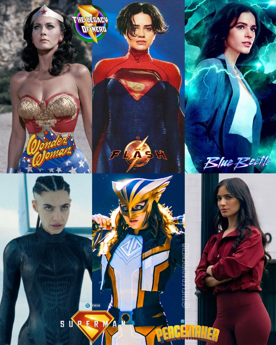 thelegacyofnerd's tweet image. Latinas that have been in DC roles in TV & Film
Lynda Carter - Wonder Woman
Sasha Calle - Supergirl (The Flash)
Bruna Marquezine - Jenny Kord (Blue Beetle)
María Gabriela de Faría - The Engineer (Superman)
Isabela Merced - Hawkgirl
Sol Rodríguez - Sasha Bordeaux (Peacemaker)