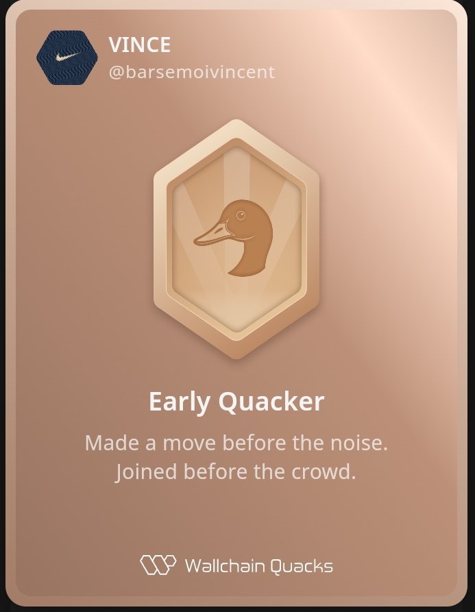 barsemoivincent's tweet photo. Just unlocked the Early Quacker on @wallchain_xyz 🏆

How cool is that?

Feels great to have my contributions recognized.

How’s Wallchain Quacks been treating you so far?

Not on board yet? Drop a comment for an invite 👇🦆 https://t.co/N42mTPOzOI
