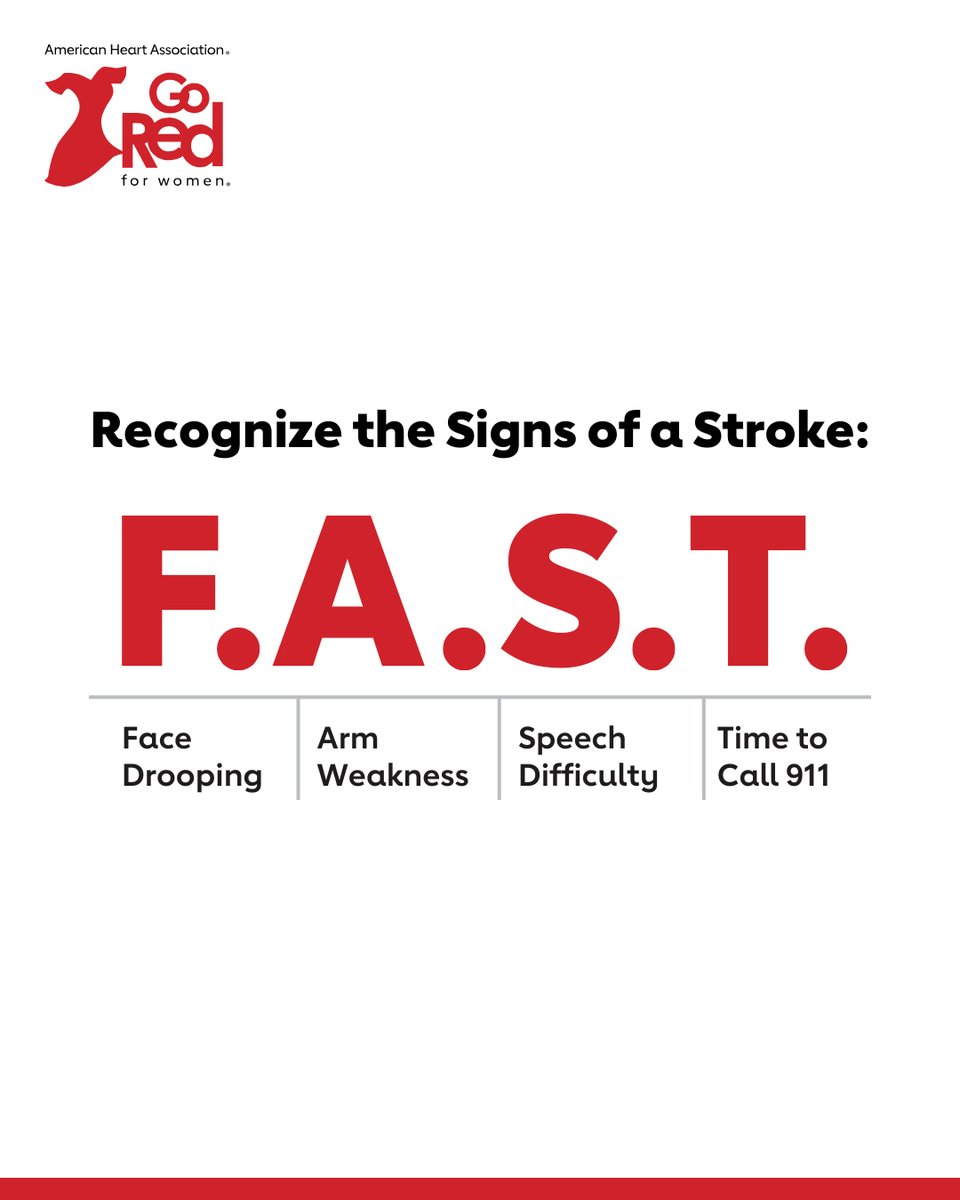 Acting F.A.S.T. may save a life. 

😕 Face Drooping
💪 Arm Weakness
💬 Speech Difficulty
📞 Time to Call 911

When you spot one of these stroke warning signs, call 911 right away.