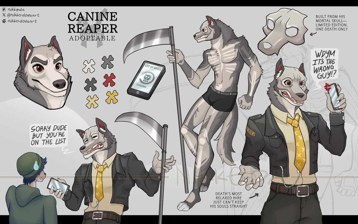 nikk0da's tweet photo. CANINE REAPER 💀
____________________
📍 SB: $70
📍 MI: $5
📍 AB: $300 + Chibi🤍
_____________________
#adoptable #furry #adoptober2025 https://t.co/ox8nhnJVtZ