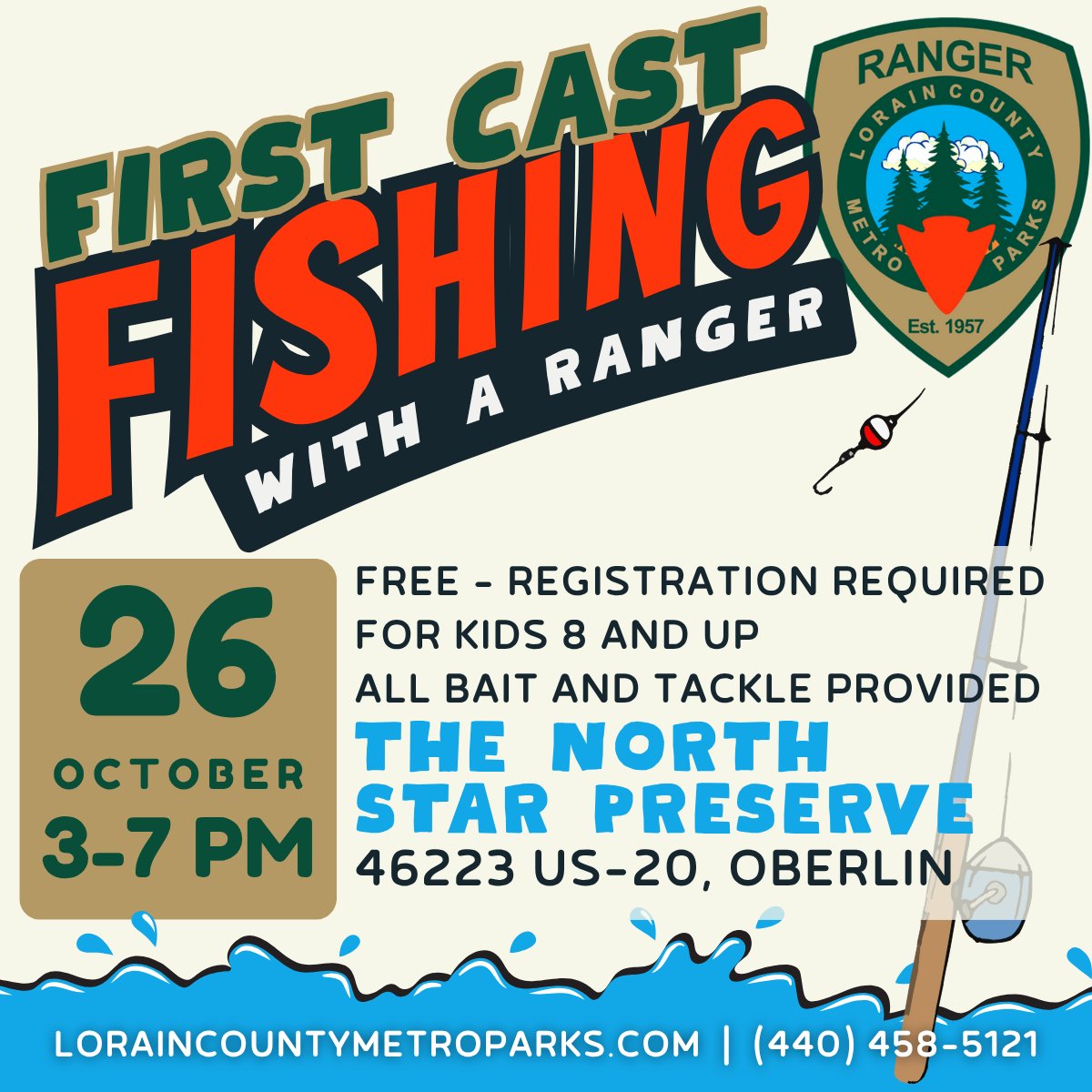 Looking for a fun outdoor activity for the kids? Join LCMP Rangers for a free afternoon of fishing fun at The North Star Preserve in Oberlin! Ages 8+, all gear provided.
Register: tinyurl.com/First-Cast-wit… | 440-458-5121

#LCMP #FishingFun #LorainCountyMetroParks #FamilyAdventure