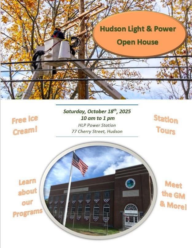 Tomorrow is the day! Join Hudson Light &amp; Power at our Open House, 10am- 1pm. Take a tour of our Station, learn about Rebate Programs, see some of the equipment that our Line &amp; Meter Crews  use and an enjoy a free ice cream.