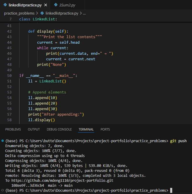I worked on reviewing how Linked Lists work in Python Programming.