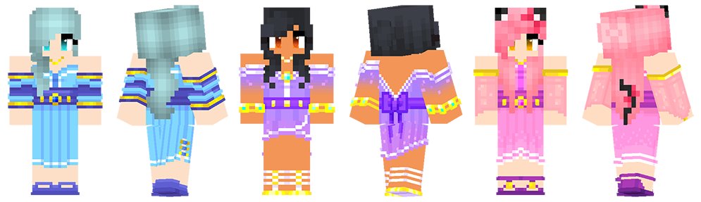 MonseStudio's tweet image. I&apos;m in the mood to share some skins I&apos;ve worked on... let&apos;s see... HOW ABOUT THESE?!
I helped make these cute, magical girl fits for #katelyn, #kc, and #aphmau! These were for a video titled &quot;My Life After Dating My Enemy.&quot;

#minecraft #aphtwt