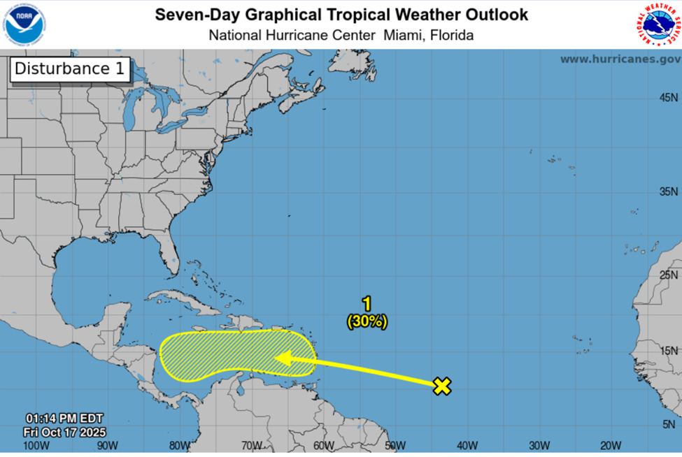 🌧 #AlertaMeteorológica 
Nos encontramos monitoreando una posible formación ciclónica 🌪 que se encuentra en el Atlántico Central con posible ingreso a El Caribe aproximadamente dentro de 2 a 3 días.