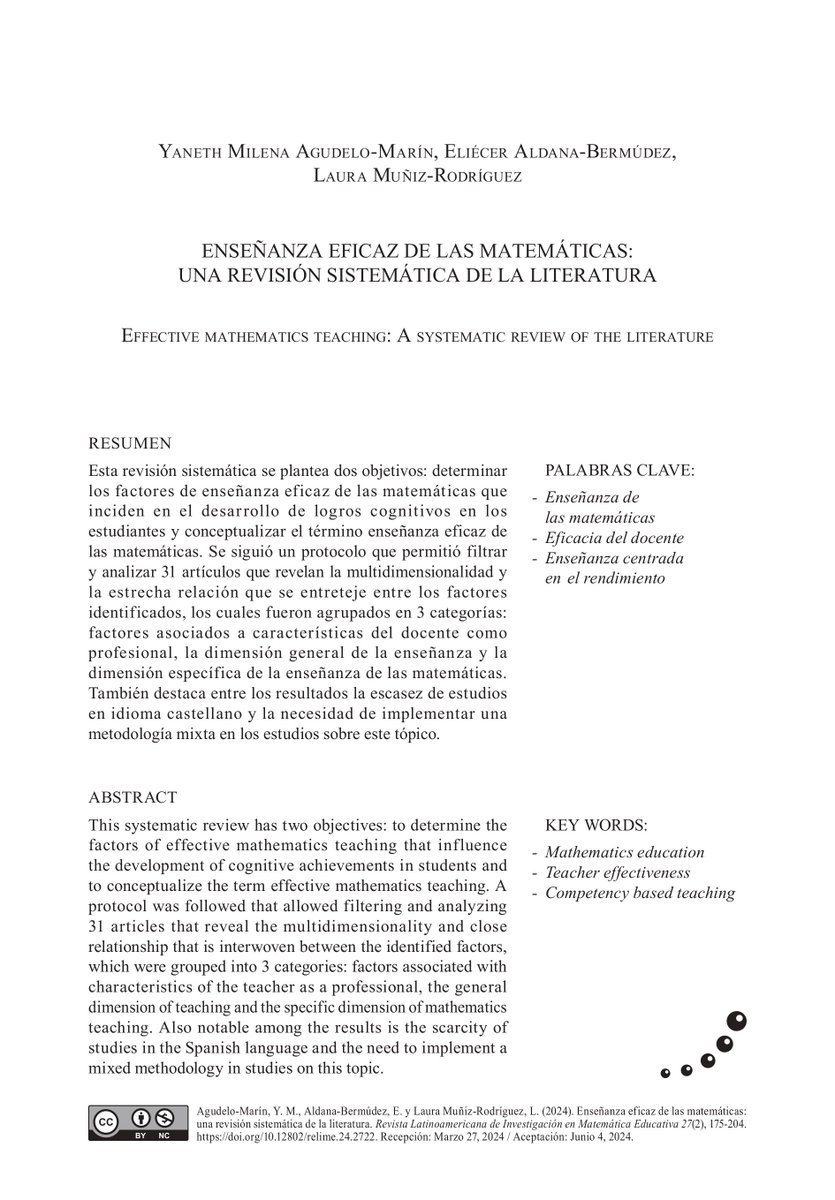 yanethmilena's tweet photo. Les invito a consultar nuestra última #RevisiónDeLaLiteratura sobre #EnseñanzaEficazDeLasMatemáticas en la que verificamos, entre otros aspectos, que en el aula es más decisivo lo que el profesor hace, que sus características personales https://t.co/66HS9bI0tu https://t.co/ck2IGMPWHx