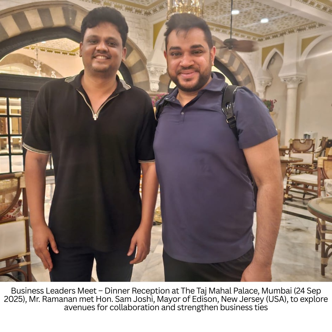 Ramanan_Ba's tweet photo. It was an honor to attend the Business Leaders Meet – Dinner Reception at The Taj Mahal Palace, Mumbai, and meet Hon. Sam Joshi, Mayor of Edison, New Jersey.
We explored avenues for collaboration and stronger global business ties.
- Ramanan Balagangadharan
#BusinessLeadership https://t.co/vlPu04oGOE