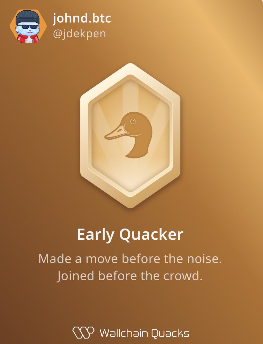 Johnd.btc (@jdekpen) on Twitter photo If you hold this badge on <a href="/wallchain_xyz/">Wallchain Quacks</a> 
You are pre-rich If you hold this badge on <a href="/wallchain_xyz/">Wallchain Quacks</a> 
You are pre-rich