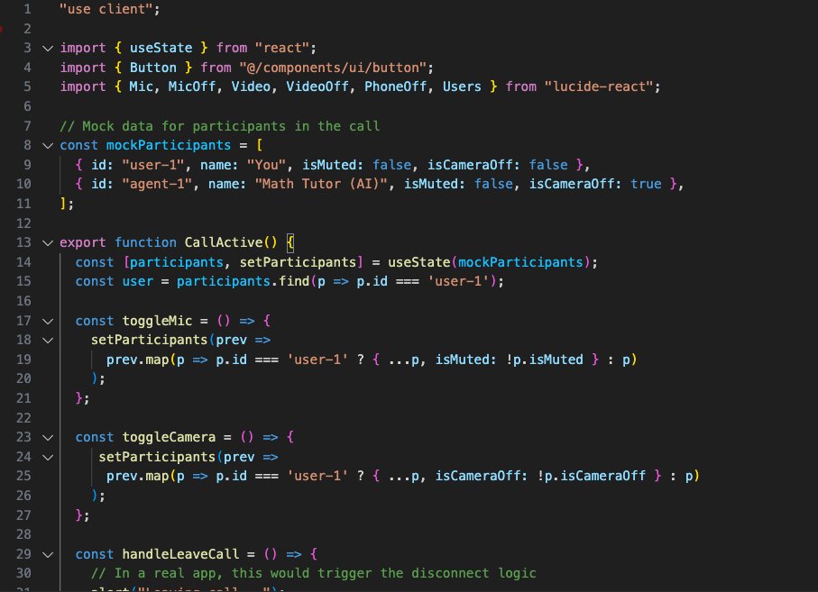 atharva_191's tweet image. Day 88 of #100DaysOfCode ⚡
Built the main in-call UI for my AI SaaS app
– Full-screen layout ✅
– Participant grid ✅
– Mic / Camera / End controls
Feels awesome seeing the core feature come alive
#ReactJS #NextJS #SaaS #WebDev #AI