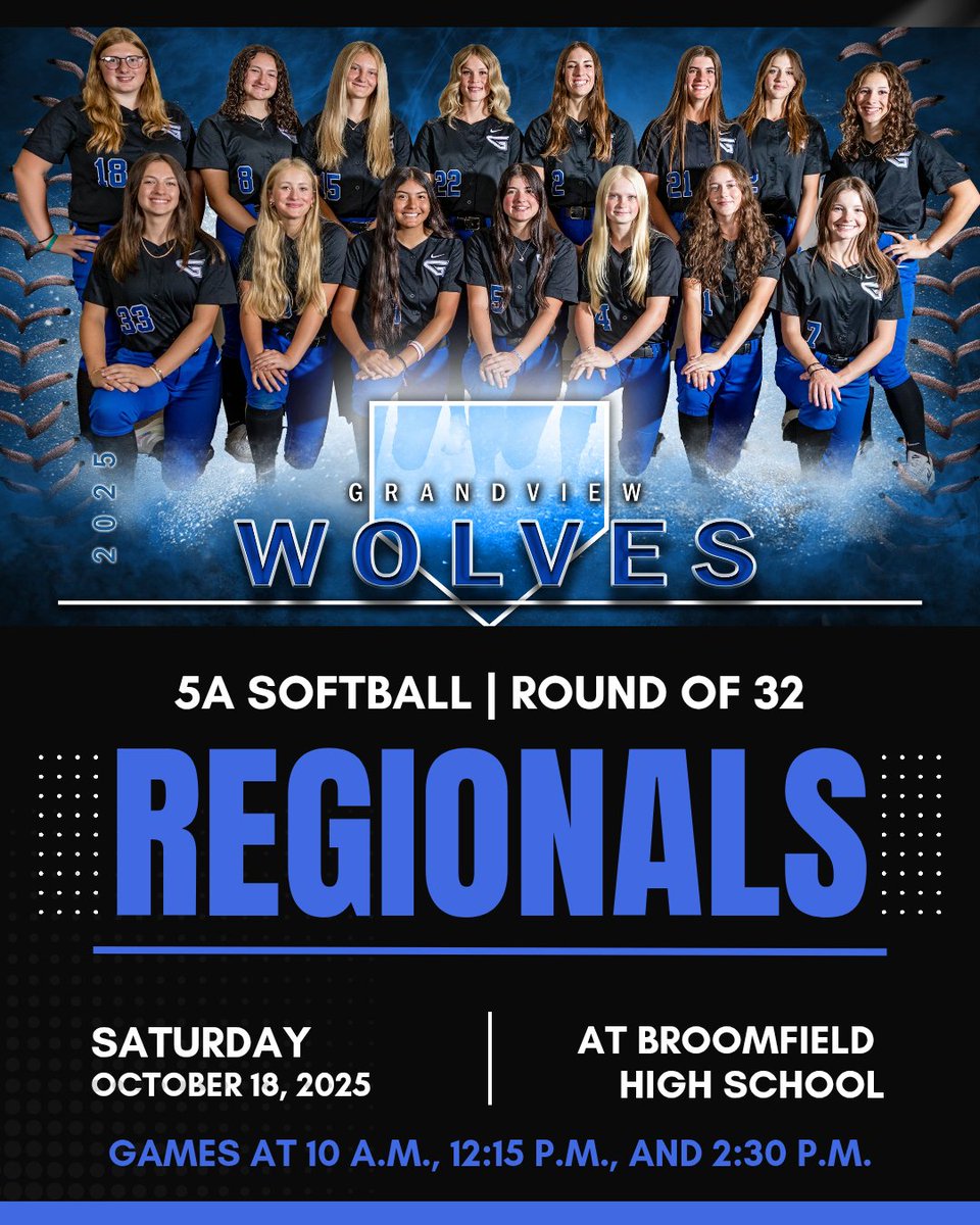 Postseason softball is here!! Your Wolves will travel up to Broomfield for Regionals on Saturday. Their 1st game is 10 a.m. vs Chatfield. Broomfield and Grand Junction Central are on the other side of the bracket.

Let's Go Wolves!
