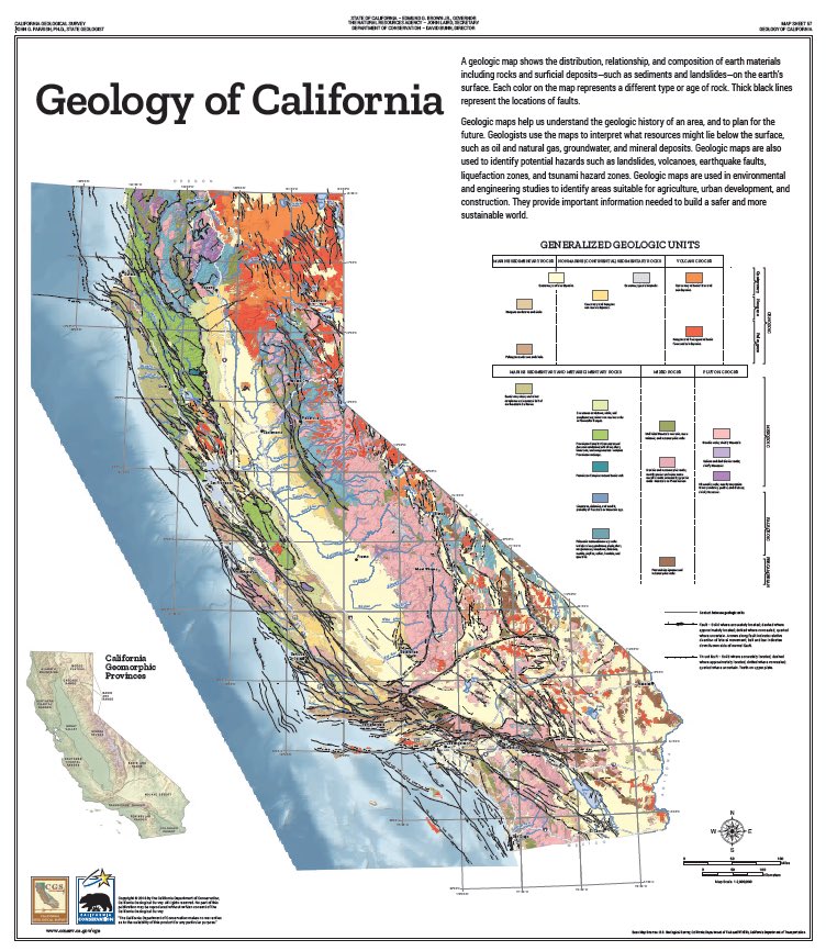Happy Geologic Map Day! The @cageosurvey produces geologic maps at various scales &amp; derivative maps showing important aspects of geologic hazards or resources. conservation.ca.gov/cgs/rgm