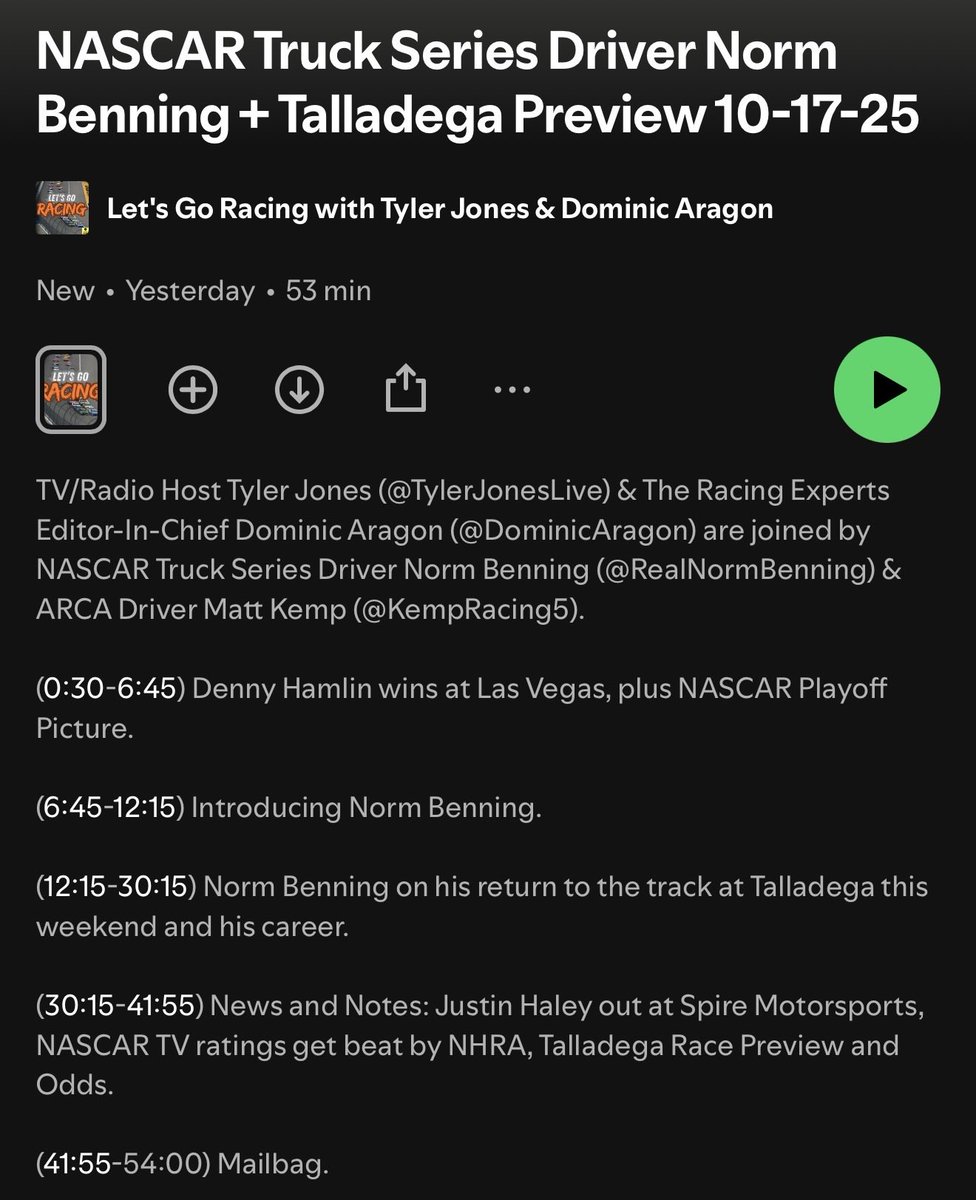 TRRpodcasts's tweet photo. 𝙇𝙀𝙏’𝙎 𝙂𝙊 𝙍𝘼𝘾𝙄𝙉𝙂 Ep. 204 w/ @NormBenning6!

Apple: https://t.co/gwyU53tJfT
Spotify: https://t.co/MiO72DicA8
YT: https://t.co/ygWMqgDIgy https://t.co/DamKbdVYxj