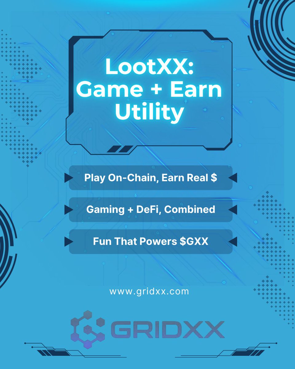 gridxxcom's tweet image. Craving fun and returns? LootXX brings on-chain gaming to your crypto experience. Play, earn, and grow—every game adds utility and revenue that strengthens $GXX.

#GridXX #LootXX #CryptoGaming #PlayToEarn #Web3Fun