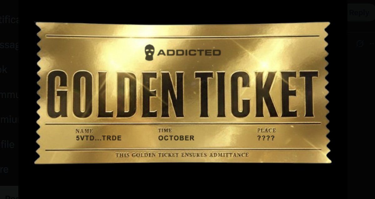 got my golden ticket for <a href="/addicteddotfun/">Addicted</a> season2

sig:EoFwN1cjaxM3KDnk4QdUAPCqP7twFAZzXenYJXwRpkiLWVepgAKzcJDQXqcrQffCyFByuzv7eMCyNLUW4WpvKwBL

[drop your golden ticket 👇]