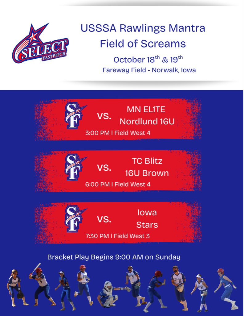 SelectFP_IA10's tweet image. Tournament weekend is here! 🥎
Catch us at the @USSSA @CentIASports Rawlings/Mantra Field of Screams 👻 #selectlife 

📆👇