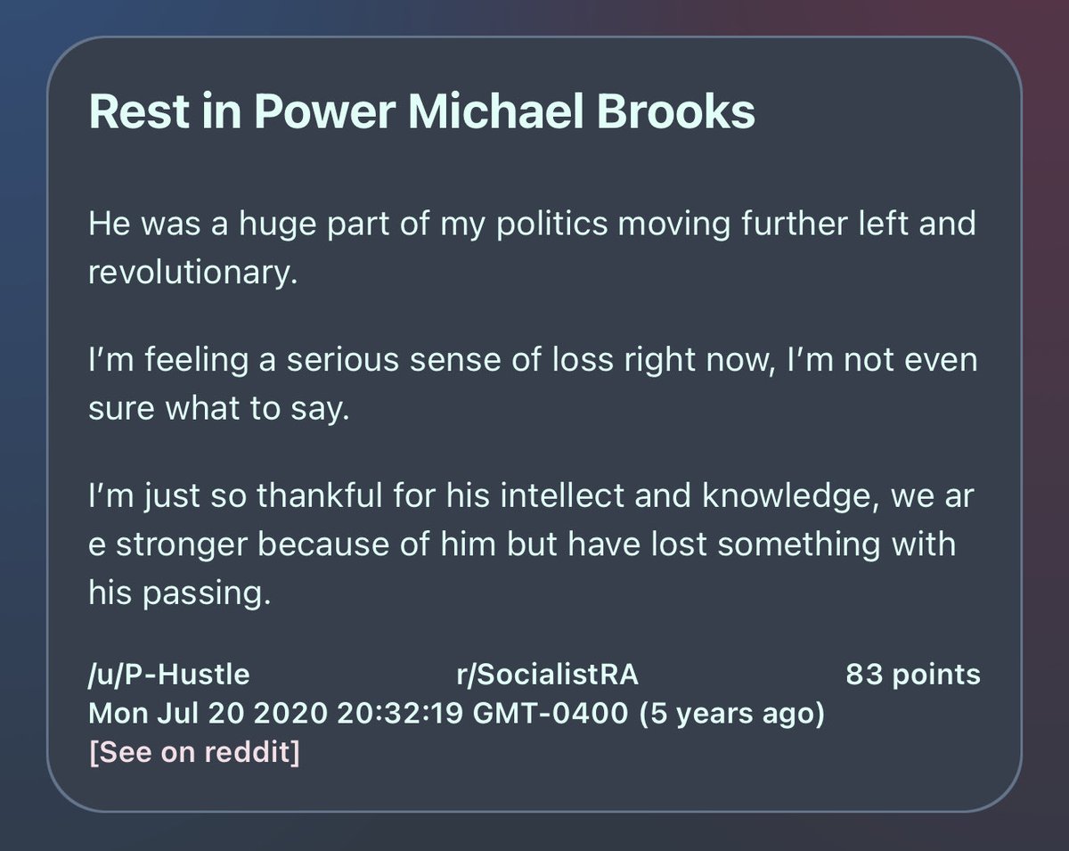 he credited the late Michael Brooks with moving his politics
