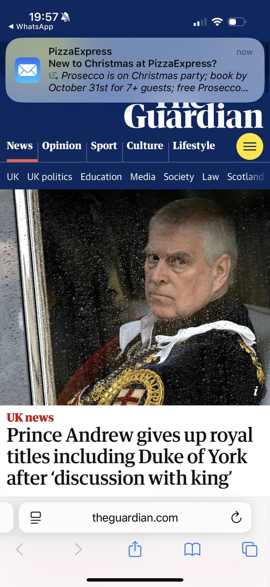 Check out the email I got whilst reading the <a href="/guardian/">The Guardian</a> article about #PrinceAndrew <a href="/PizzaExpress/">PizzaExpress</a> 👀 🍕
