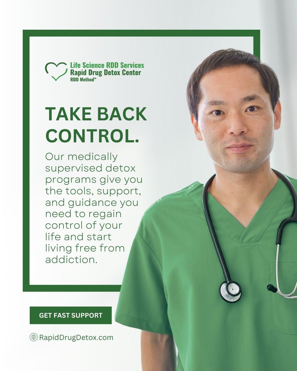RDDMethod's tweet image. 💚 It’s time to take back control. Our medically supervised detox programs give you the tools, support, and guidance to live free from addiction—safely and confidently.
🌿 Get fast support at RapidDrugDetox.com | ☎ 1-866-399-2967
#TakeBackControl #FreedomFromAddiction