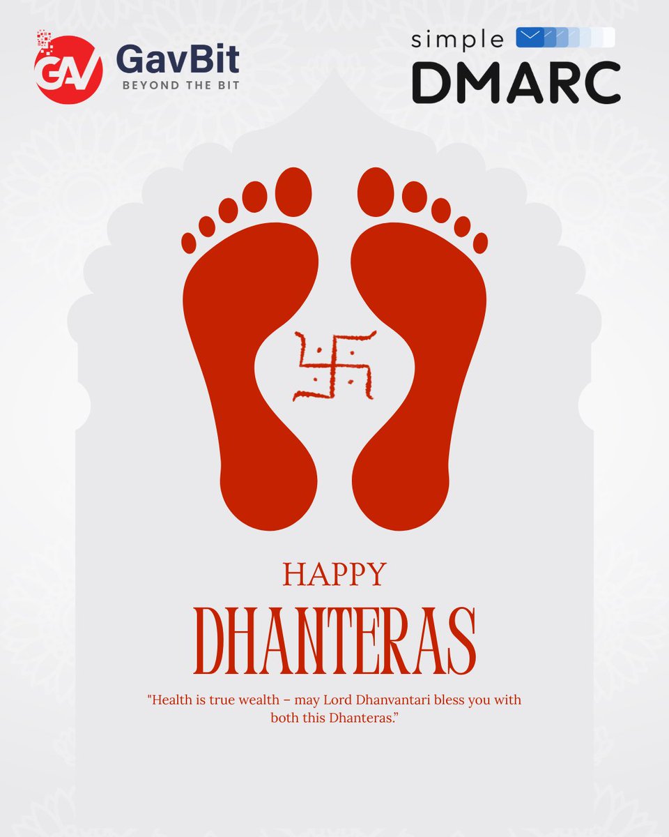GavBitSays's tweet photo. Health is true wealth—may Lord Dhanvantari bless everyone with  prosperity, protection, and well-being this festive season. Wishing you  safe, secure inboxes and brighter business outcomes.
Hashtags: #Dhanteras #Dhanvantari  #Prosperity #HealthIsWealth #CyberSafety #EmailSecurity https://t.co/YzLeHUmIFI