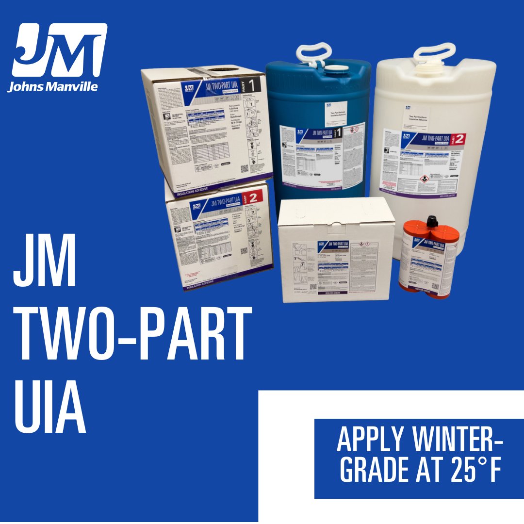 JMRoofingSystem's tweet image. Don’t let the cold slow you down. JM Two-Part UIA Winter-Grade applies at 25°F. Keep your installs on schedule! Learn more here: jm.com/en/commercial-…