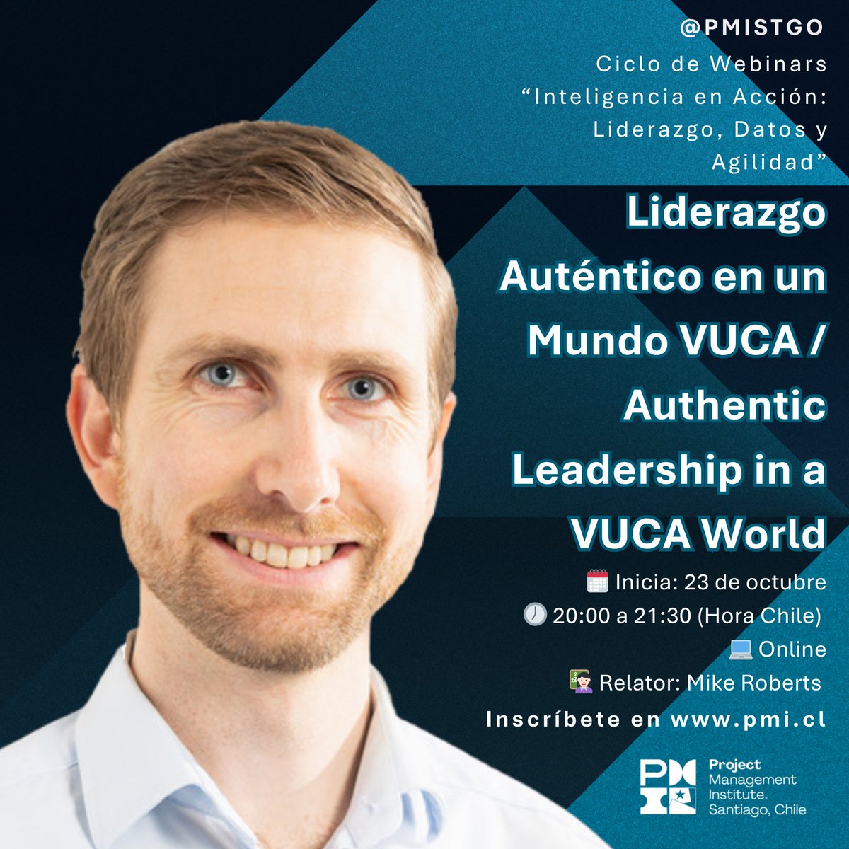 pmistgo's tweet image. 💡 Lidera con coherencia y propósito.
📅 23 Oct | Webinar con Mike Roberts (Millpond)
🎯 Gratis miembros PMI Stgo
🔗 pmi.cl/calendar?event…
#PMIStgo #GestiónDeProyectos #Liderazgo