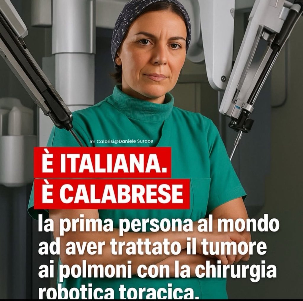 Frenkie_Woody's tweet image. 🇮🇹 È italiana. È calabrese.
E ha scritto una pagina di storia nella medicina mondiale. 💙

Stiamo parlando della Dott.ssa Franca Melfi, una donna straordinaria originaria della provincia di Cosenza, oggi considerata una delle pioniere mondiali della chirurgia robotica toracica.…