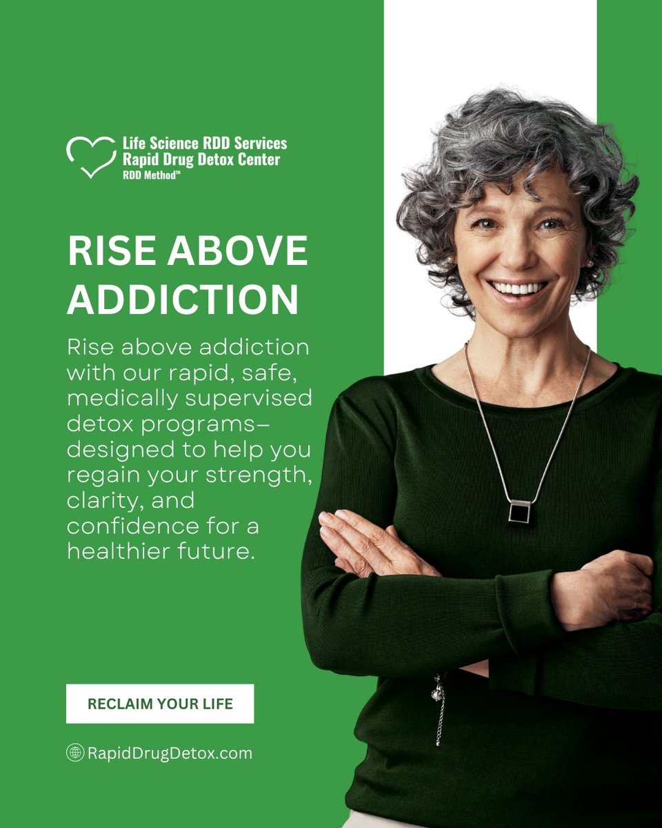 RDDMethod's tweet image. 💪 Rise above addiction with our safe, medically guided detox programs. We’ll help you regain your strength, clarity, and confidence for a healthier future.
🌿 Reclaim your life at RapidDrugDetox.com | ☎ 1-866-399-2967
#RiseAboveAddiction #DetoxRecovery #RapidDrugDetox