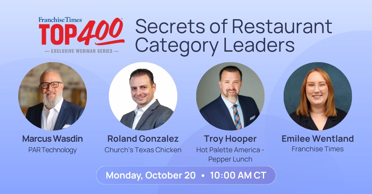 PAR_Tech's tweet image. Secrets of restaurant category leaders—revealed. ✨

Join Marcus Wasdin (PAR), Roland Gonzalez (@ChurchsChicken), and Troy Hooper ( @eatpepperlunch), with host Emilee Wentland (@FranTimes) for this exclusive webinar.

📅 Oct 20 10am CT
franchisetimes.pulse.ly/sggoj9qciu