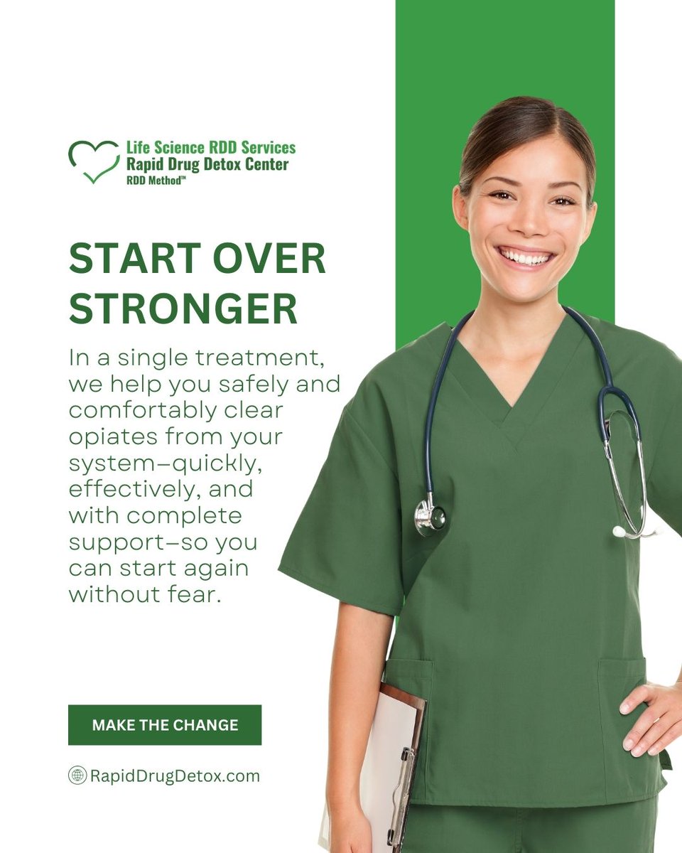 RDDMethod's tweet image. 🌸 You deserve a fresh start. With our one-day detox treatment, you can safely clear opiates from your system, quickly, effectively, and with full medical support.
Start stronger today: RapidDrugDetox.com | 1-866-399-2967
#StartOverStronger #OneDayDetox #RecoveryStartsNow