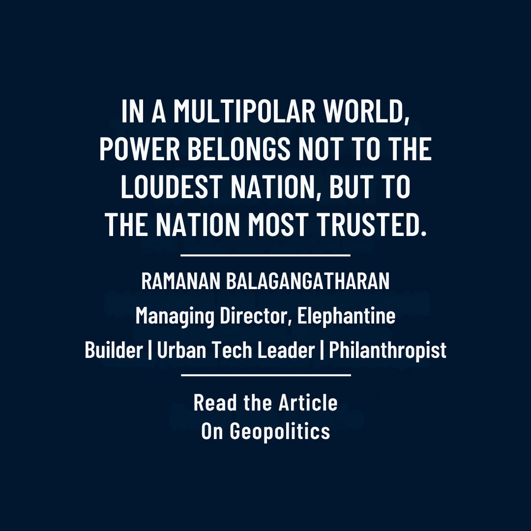 Ramanan_Ba's tweet photo. The 21st century won’t be ruled by those who shout the loudest — but by those who are heard the clearest.
In geopolitics today, trust is the rarest currency. It isn’t commanded; it’s earned — through consistency, credibility, and vision.
- Ramanan Balagangadharan
#OnGeopolitics https://t.co/8z9Kfbfmfx