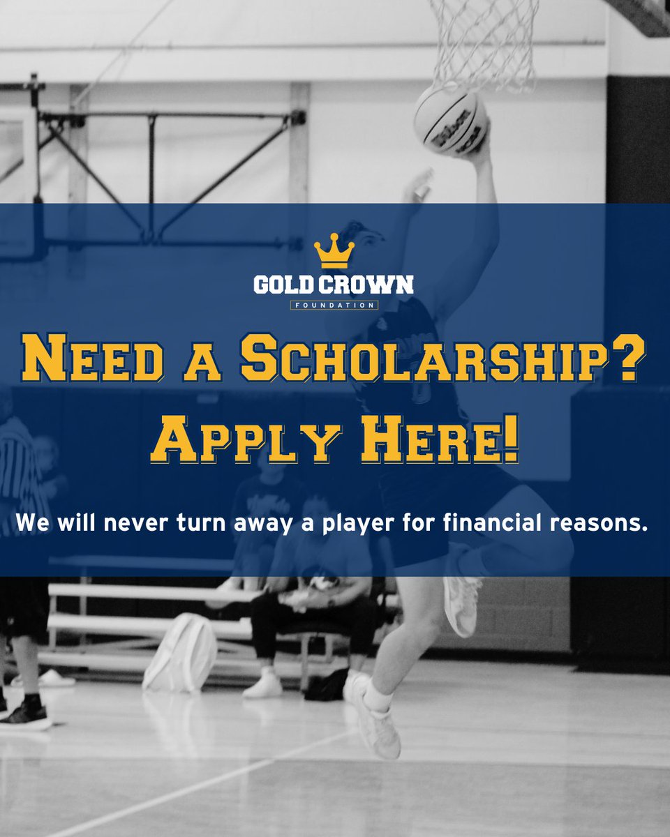 We want to remind you that we will never turn away a player for financial reasons.💛

Available for all programs. Apply online prior to the registration deadline for your desired program.👑

goldcrownfoundation.com/scholarships/