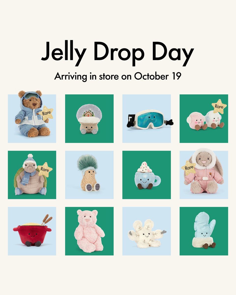 ❄️🧸 These new and rare Jellies are snow much fun! ❄️🧸

Sunday, October 19th these cuddly #Jellies hit the slopes! Which one are you taking with you to the mountains?

Selection varies by store. One per customer, per style. While quantities last.

#Jellycats #JellycatCollection