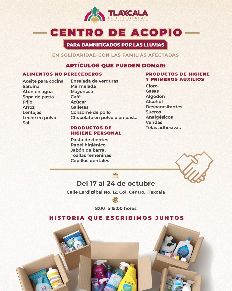 🚑 Ayuda en camino: #Tlaxcala instala Centro de Acopio para afectados por lluvias 📌⛈️

📲385grados.com/tlaxcala-capit…