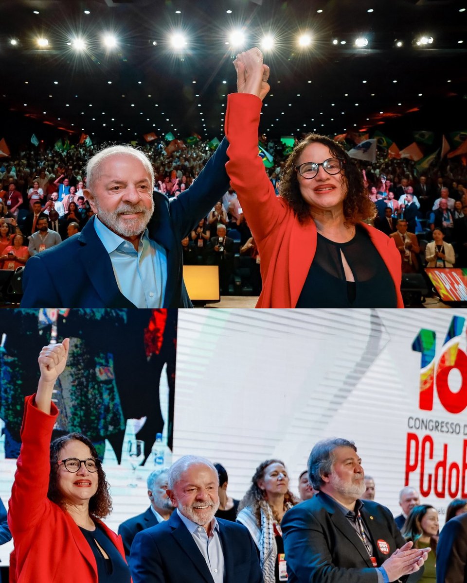 PellegriniNissa's tweet photo. #LucianaSantos, Présidente du Parti communiste du Brésil, Ministre de la science, de la technologie et de l'innovation, a accueilli le Président #Lula pour l'ouverture du 16ème Congrès du #PCdoB à #Brasilia. @LulaOficial @pcdob_oficial @lucianasantos #Brésil #Brasil https://t.co/k8g2JkQ6Mk