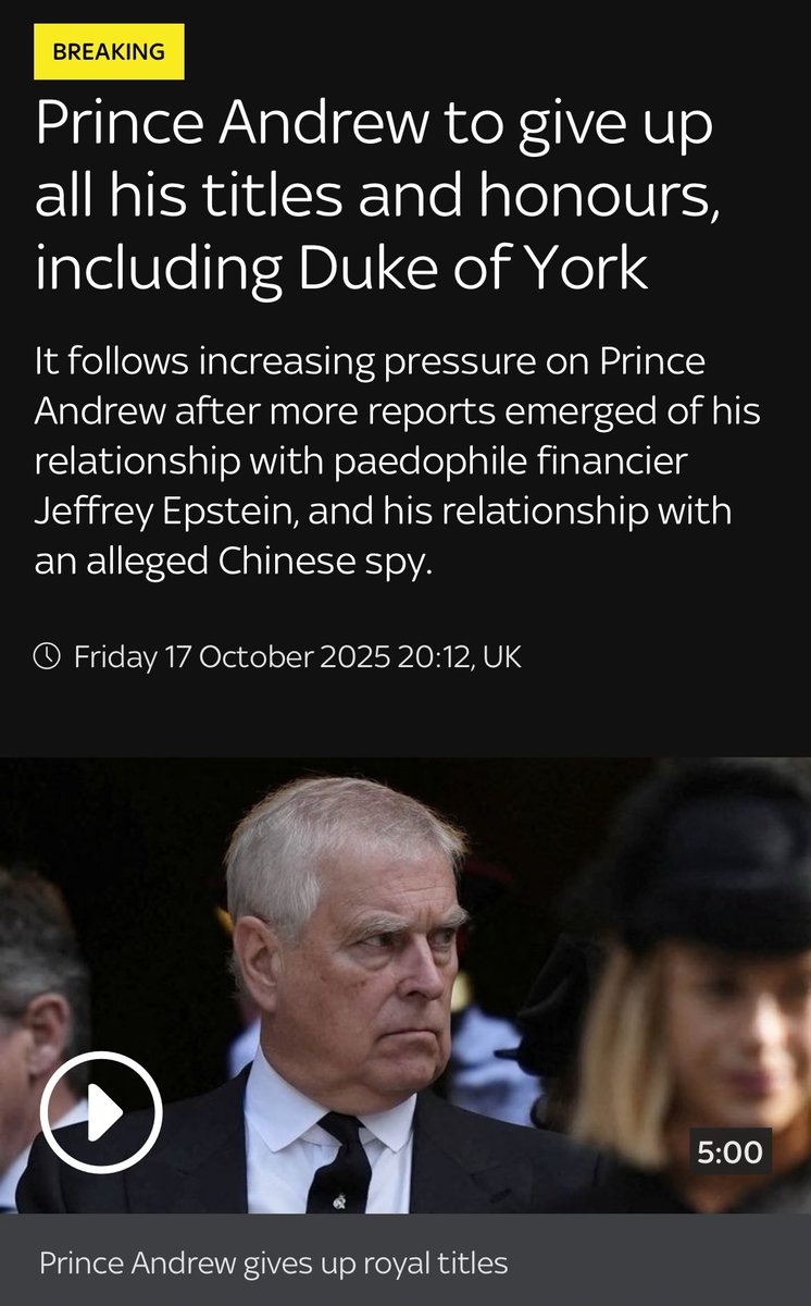 Pedoprinsen tvingas ge upp alla titlar och hedersbetygelser. 

👉 news.sky.com/story/prince-a…